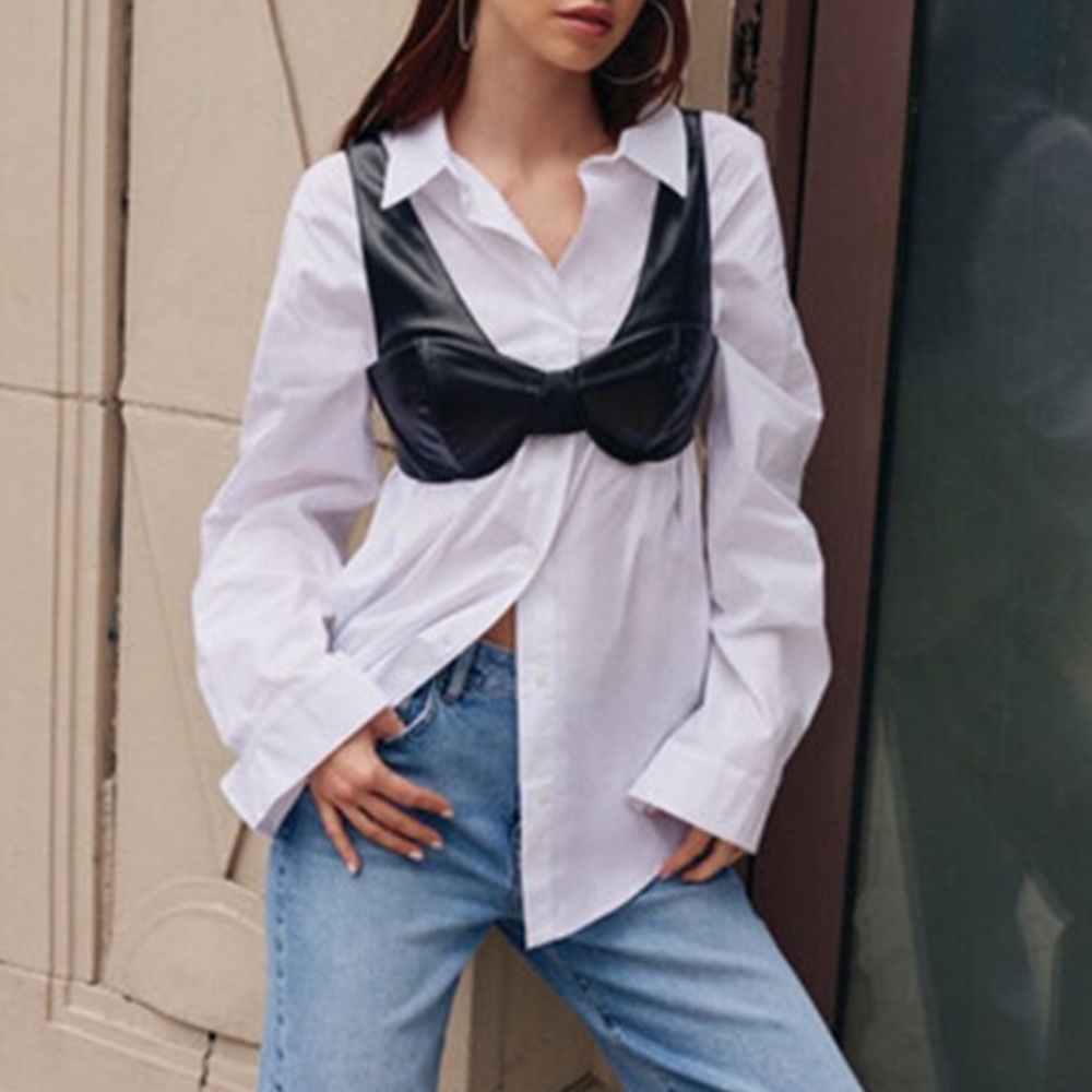 Faux leather bustier bralette
